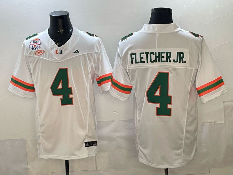 Men 2026 Miami Hurricanes #4 Fletcher jr White 3th generations Limited NCAA Jersey 0012